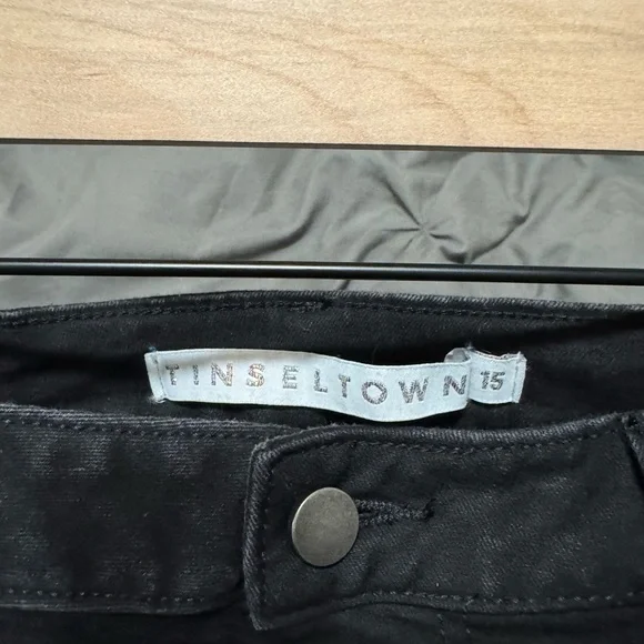 Tinseltown Midnight Black Denim wide leg with raw edge bottoms Size 15 - Picture 3 of 4